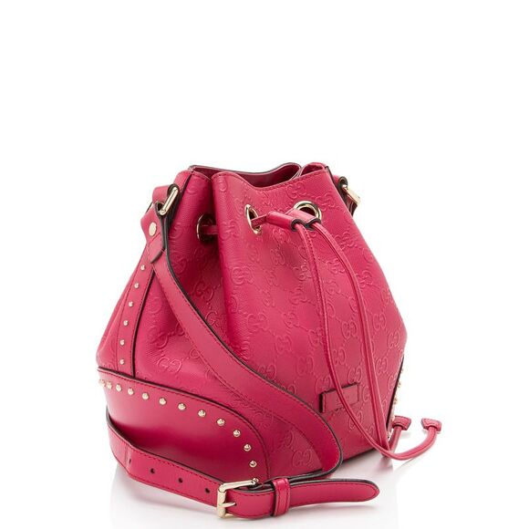 Gucci GG Debossed Diamante Leather Studded Bright Bucket Bag - Picture 2 of 16
